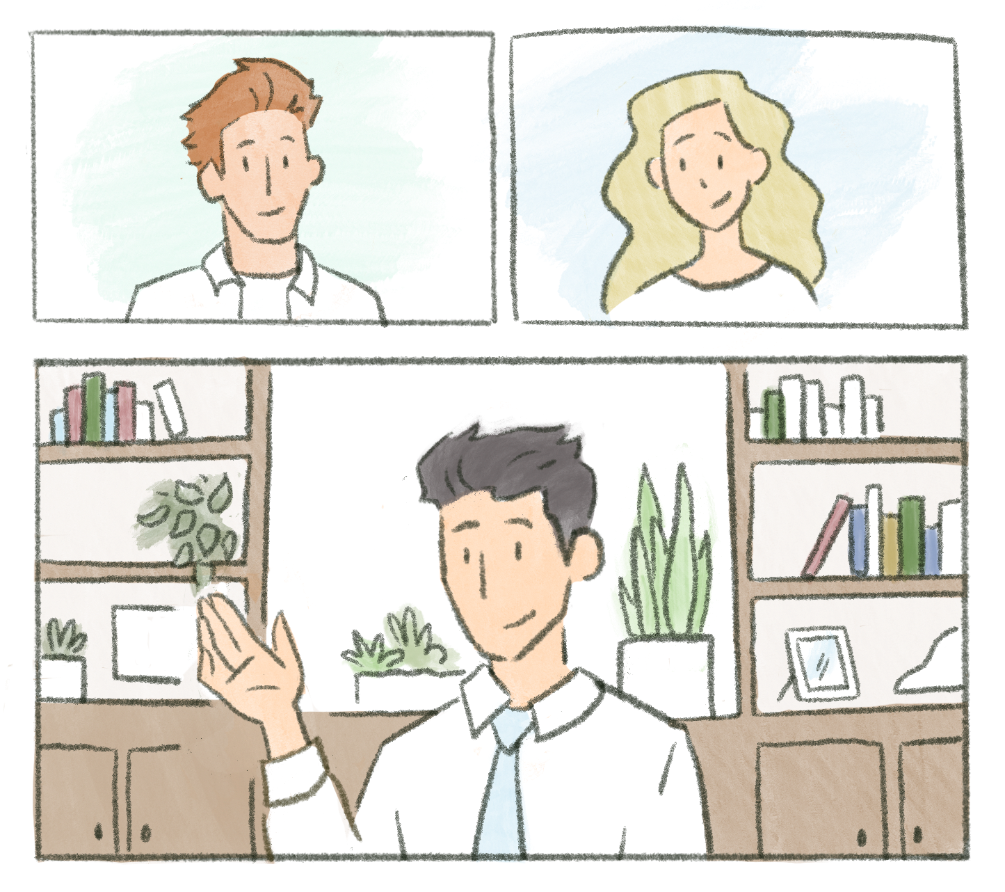 Mediator and spouses on zoom call, online divorce mediation