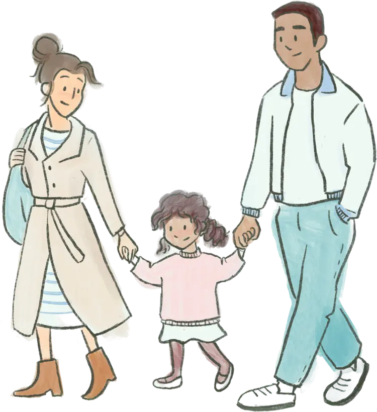 A mother, father and daughter walking together