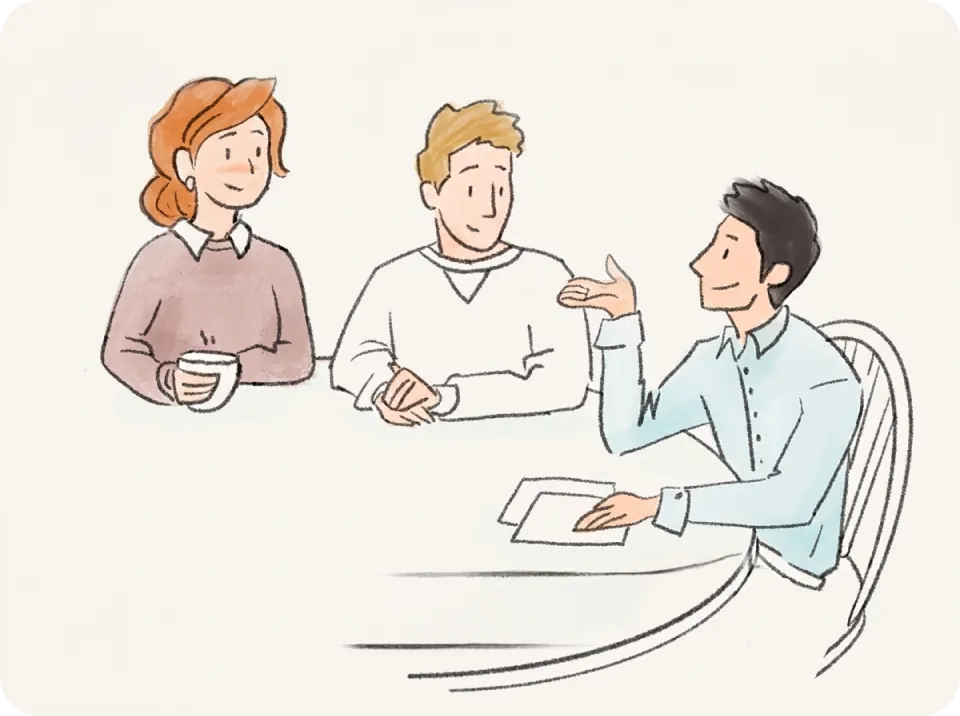 A mediator meeting with two clients